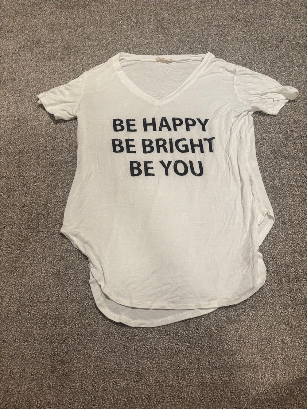 Final Touch White V-Neck Tee with Black Slogan